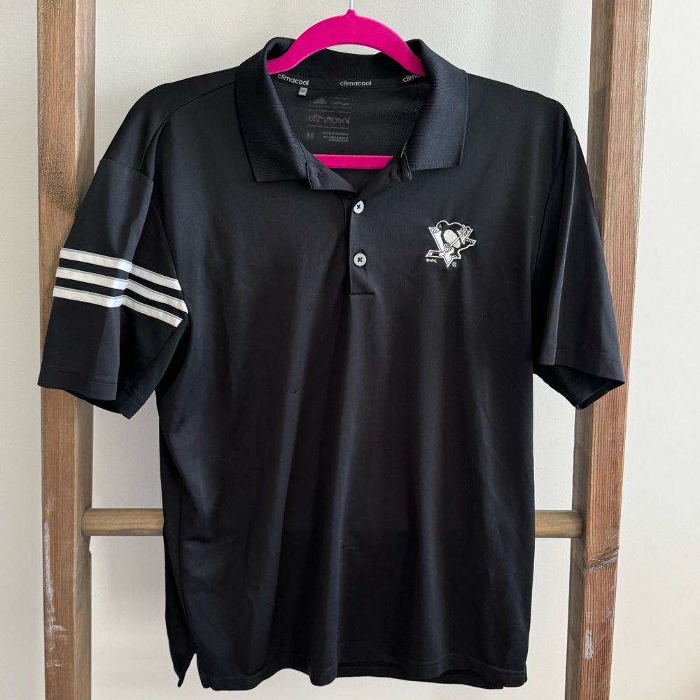 Adidas Black Climacool Medium Pittsburgh Penguins Collared Shirt